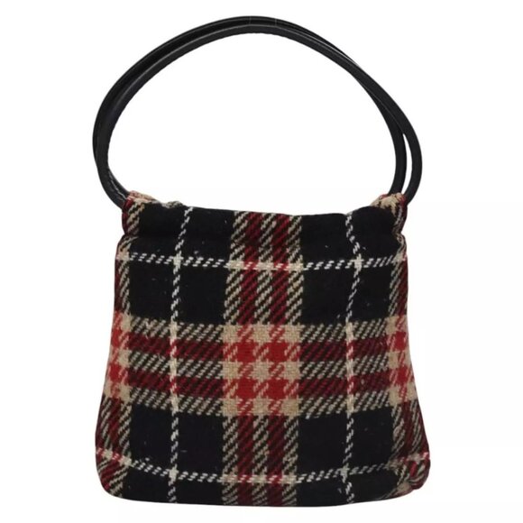 BURBERRY Nova Check Hand Bag Wool Red Black Auth - Picture 2 of 16